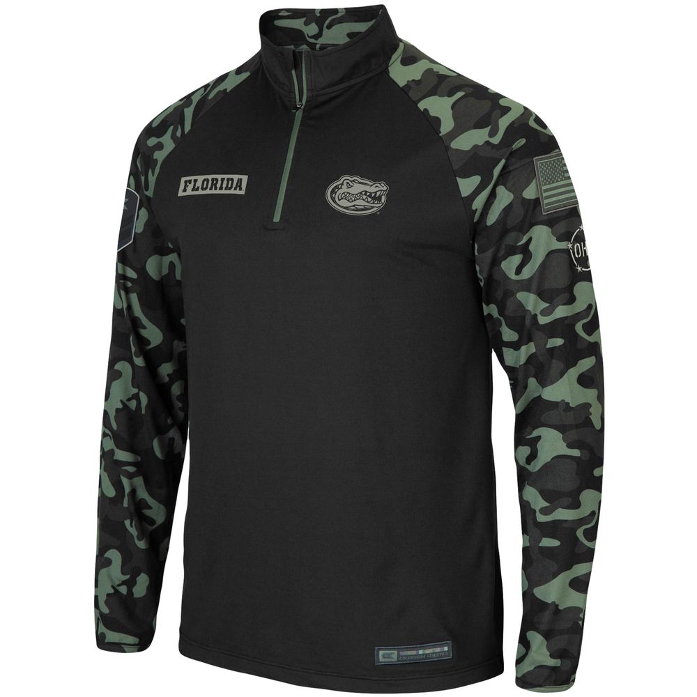 Men's Colosseum Black Florida Gators OHT Military Appreciation Take Flight Raglan Quarter-Zip Jacket