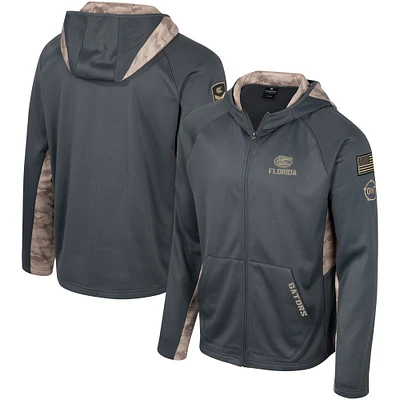 Sweat à capuche entièrement zippé Colosseum Charcoal Florida Gators OHT Military Appreciation Camo Raglan pour hommes