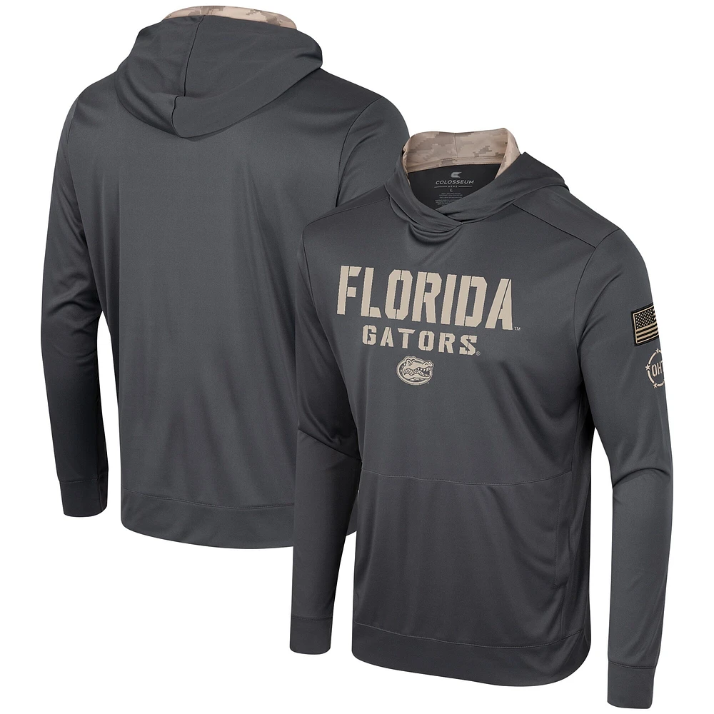 T-shirt à capuche manches longues pour hommes Colosseum Charcoal Florida Gators OHT Military Appréciation