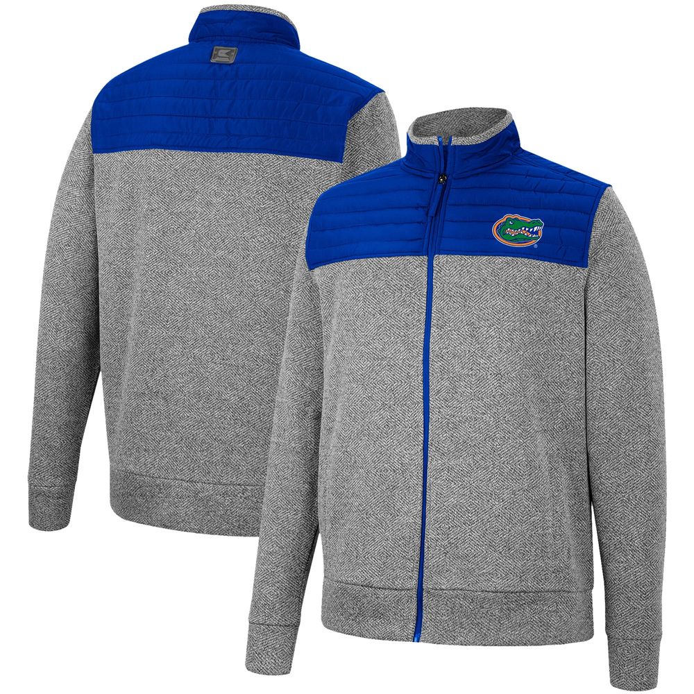 Men's Colosseum Gray/Royal Florida Gators Putter Herringbone Full-Zip Jacket