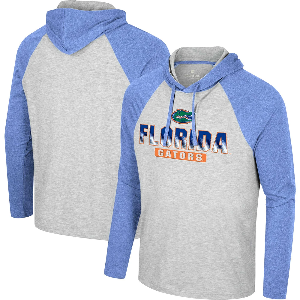 T-shirt à capuche manches longues Colosseum Heather Grey Florida Gators Hasta La Vista Raglan pour hommes