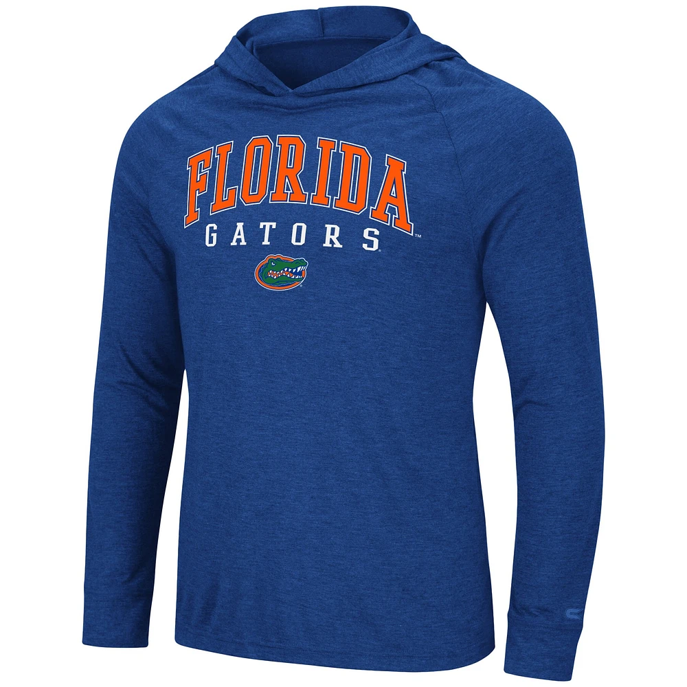 T-shirt à capuche léger bi-mélange manches longues Colosseum Heather Royal Florida Gators Campus Raglan pour hommes