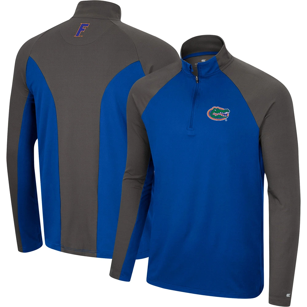 Men's Colosseum Royal/Charcoal Florida Gators Two Yutes Raglan Quarter-Zip Windshirt