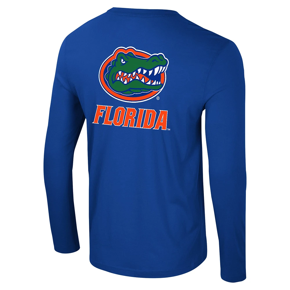 Men's Colosseum Royal Florida Gators Logo Lockup 3-Hit Active Blend Long Sleeve T-Shirt