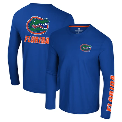 Men's Colosseum Royal Florida Gators Logo Lockup 3-Hit Active Blend Long Sleeve T-Shirt