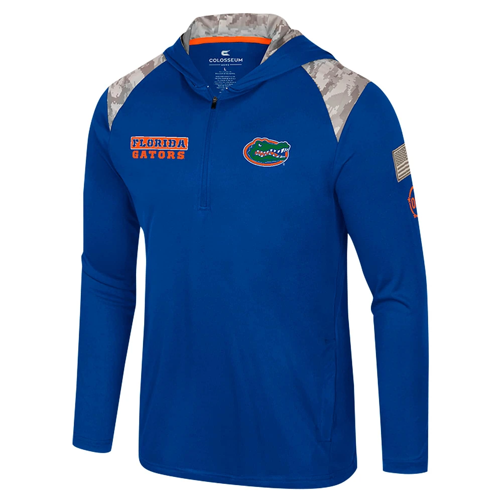 Men's Colosseum Royal Florida Gators OHT Military Appreciation Quarter-Zip Hoodie Jacket