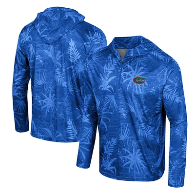 Men's Colosseum Royal Florida Gators Palms Printed Lightweight Quarter-Zip Hooded Top