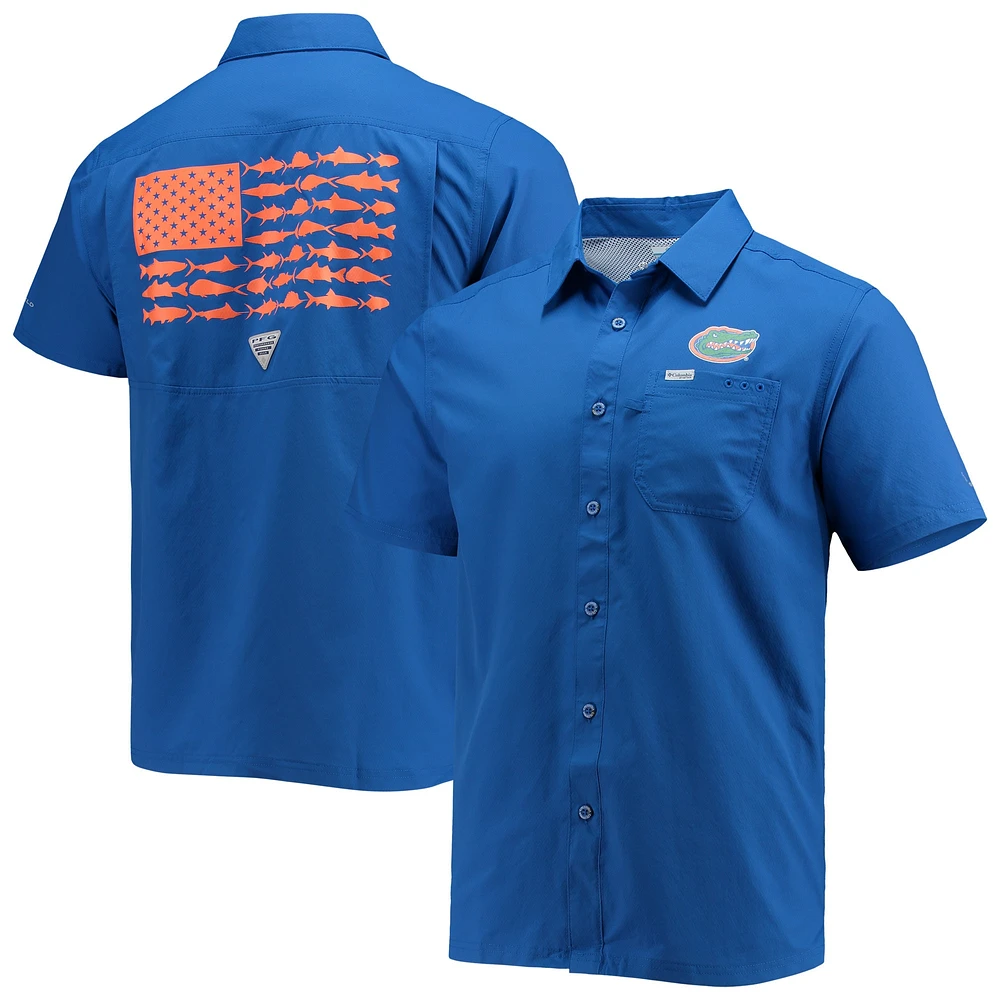 Men's Columbia PFG Royal Florida Gators Slack Tide Camp Button-Up Shirt