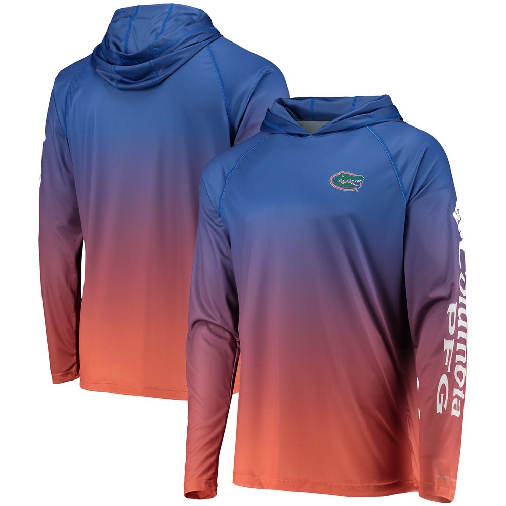 Men's Columbia PFG Royal Florida Gators Terminal Tackle Omni-Shade UPF 50 Long Sleeve Hooded Top