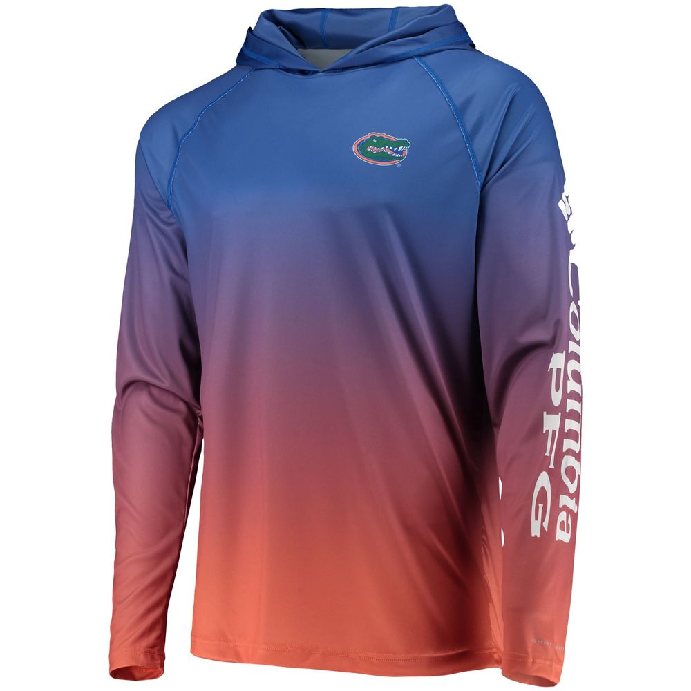 Men's Columbia PFG Royal Florida Gators Terminal Tackle Omni-Shade UPF 50 Long Sleeve Hooded Top