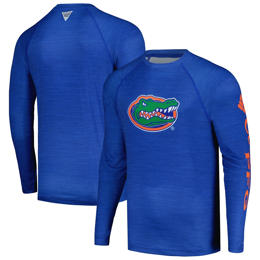 Men's Columbia  Royal Florida Gators PFG Terminal Tackle Omni-Shade Raglan Long Sleeve T-Shirt