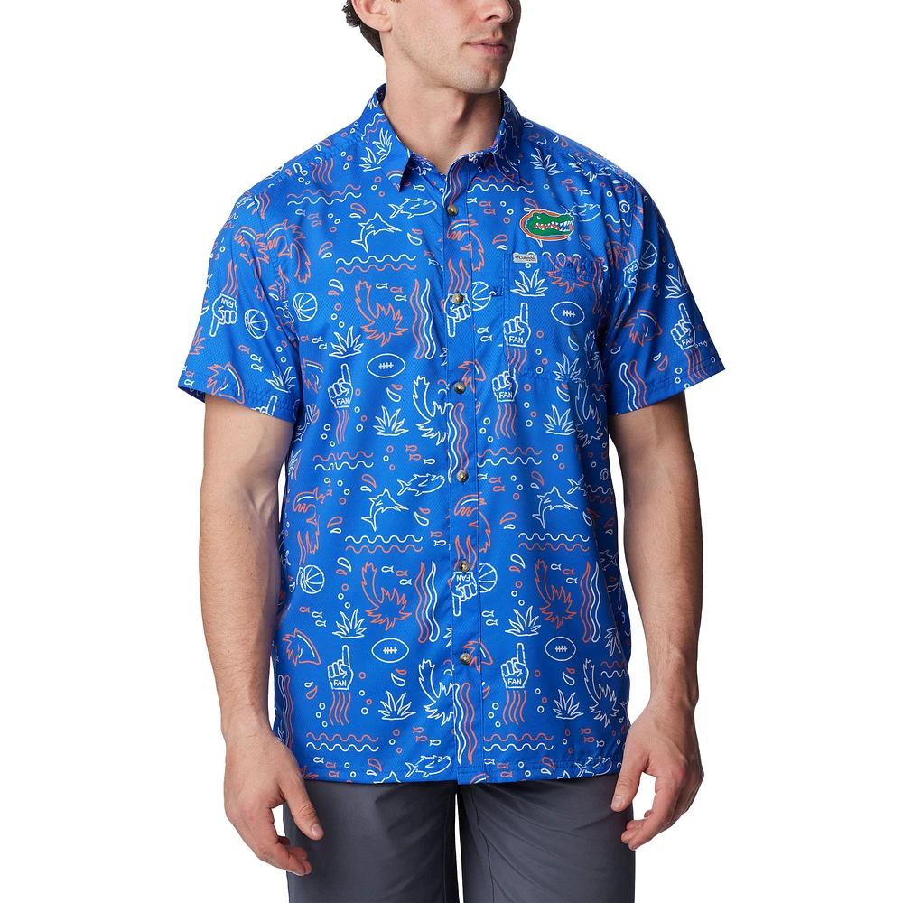 Men's Columbia Royal Florida Gators Super Slack Tide Omni-Wick Button-Up Shirt