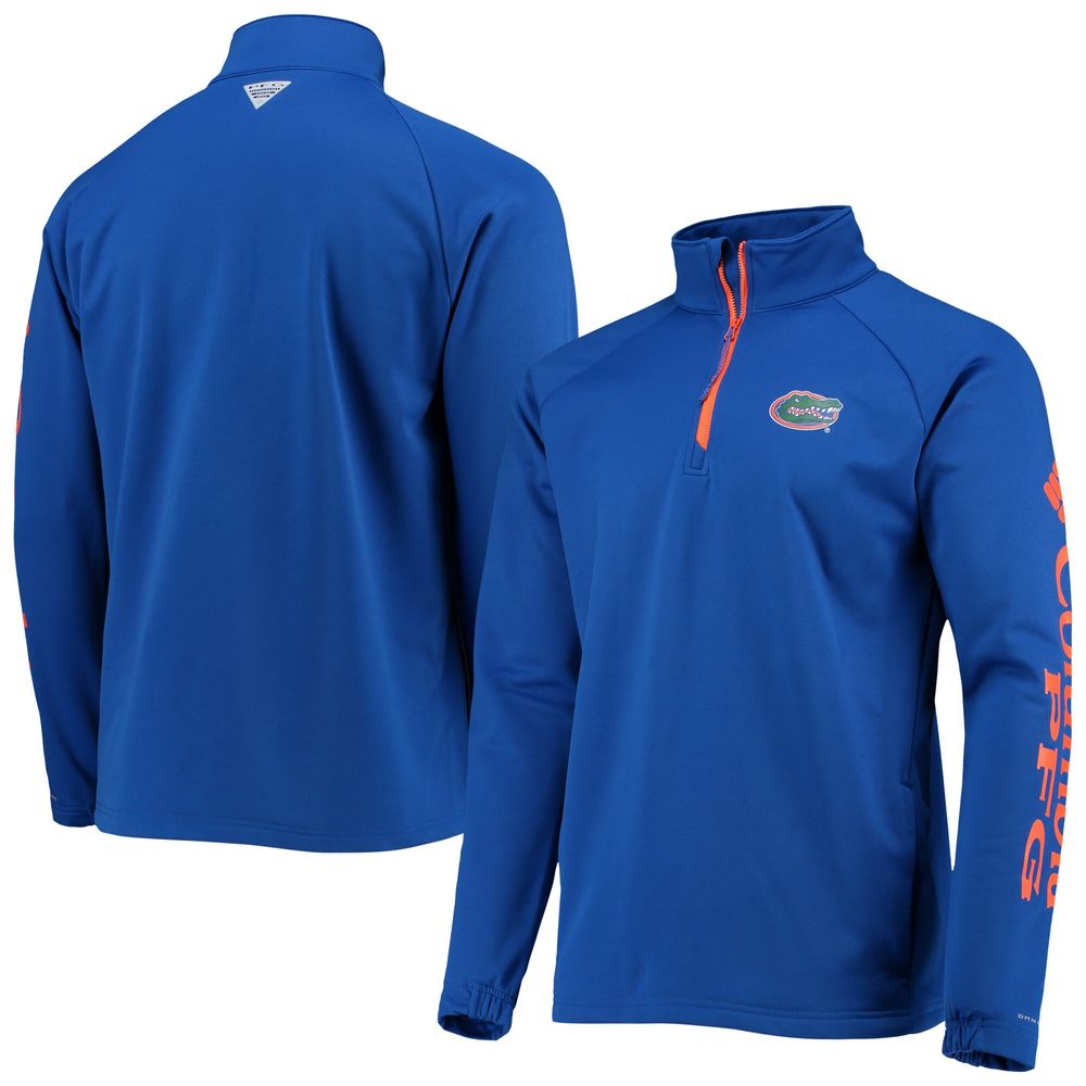 Men's Columbia Royal Florida Gators Terminal Tackle Fleece Raglan Omni-Shade Quarter-Zip Jacket