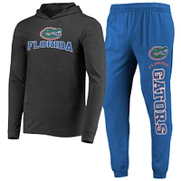 Concepts Sport Royal/Heather Charcoal pour hommes Ensemble pyjama t-shirt à capuche et pantalon de jogging manches longues Florida Gators Meter