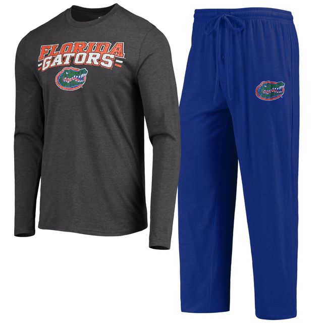 Ensemble de nuit pour hommes Concepts Sport Royal/Heathered Charcoal Florida Gators Meter T-shirt à manches longues et pantalon