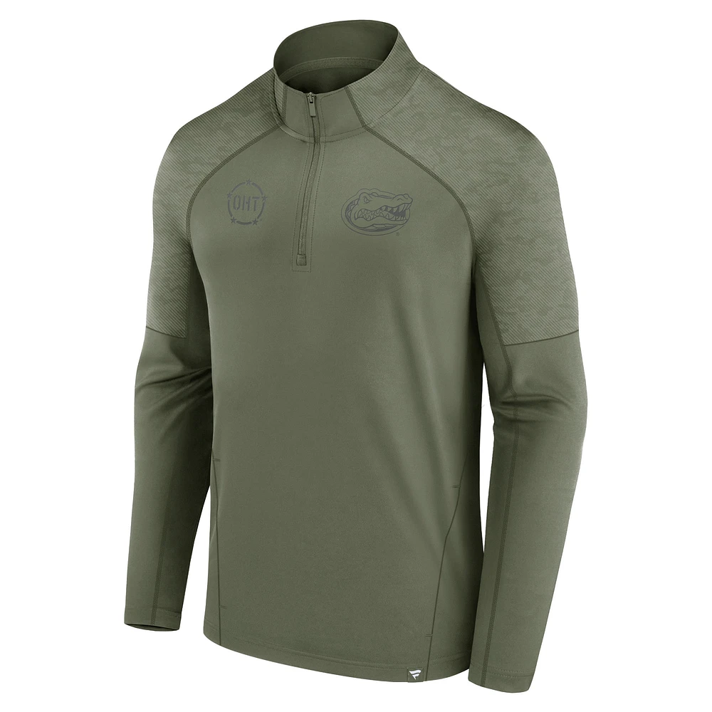 Men's Fanatics Olive Florida Gators OHT Military Appreciation Titan Raglan Quarter-Zip Jacket