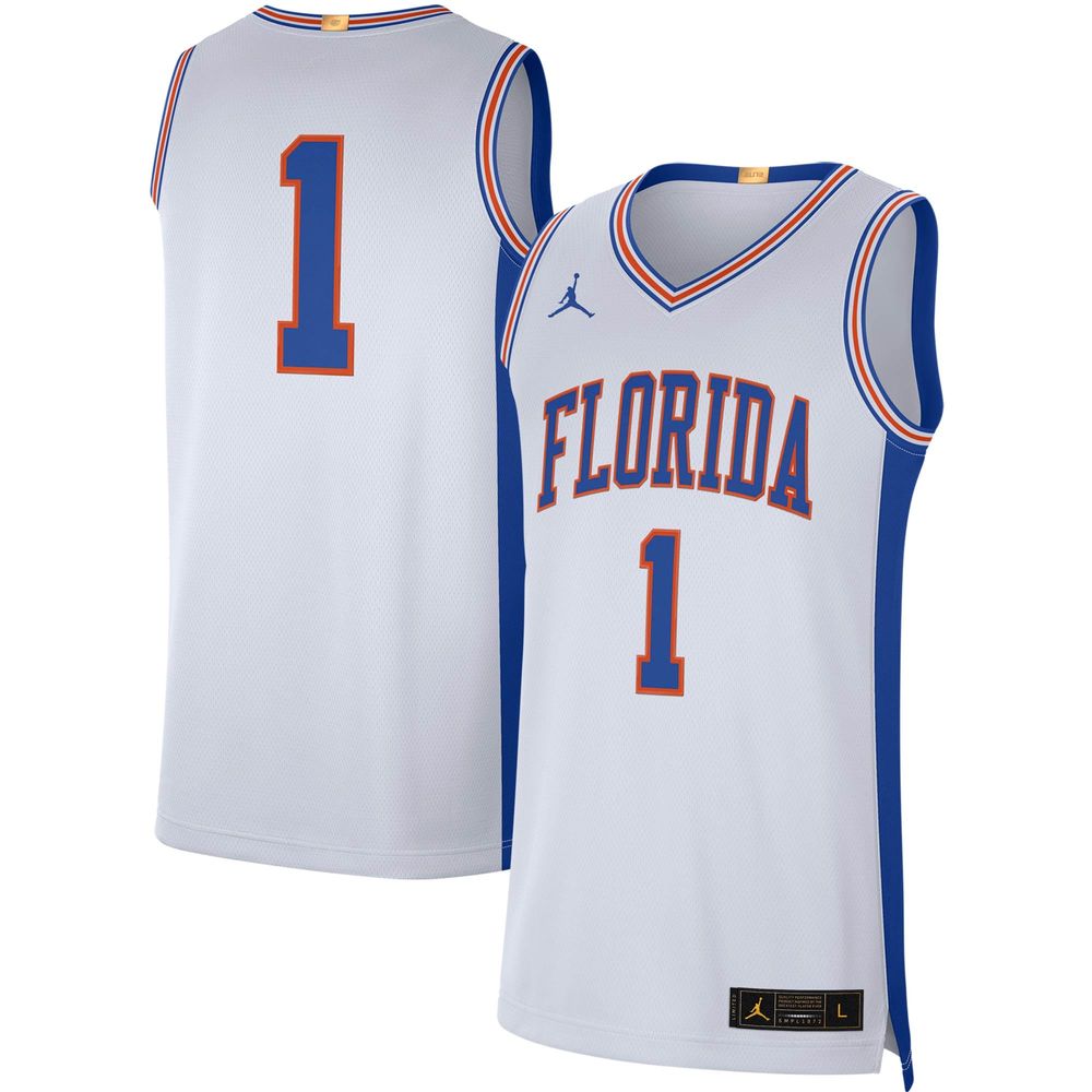 Men's Jordan Brand #1 White Florida Gators Retro Limited Jersey