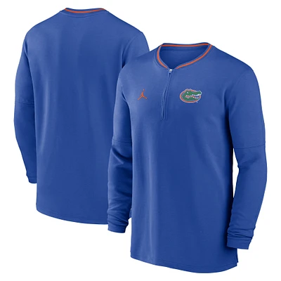 Haut à manches longues demi-zippé pour homme Jordan Brand Royal Florida Gators 2024 Sideline Coach Performance