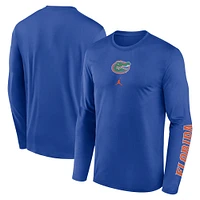 T-shirt à manches longues Jordan Brand Royal Florida Gators Primetime Center Lockup pour homme avec légende deux coups