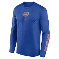 T-shirt à manches longues Jordan Brand Royal Florida Gators Primetime Center Lockup pour homme avec légende deux coups