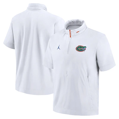 Men's Jordan Brand White Florida Gators 2024 Sideline Coach Short Sleeve Half-Zip Hoodie Jacket