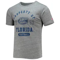 Men's League Collegiate Wear Heathered Gray Florida Gators Hail Mary Football Victory Falls Tri-Blend T-Shirt