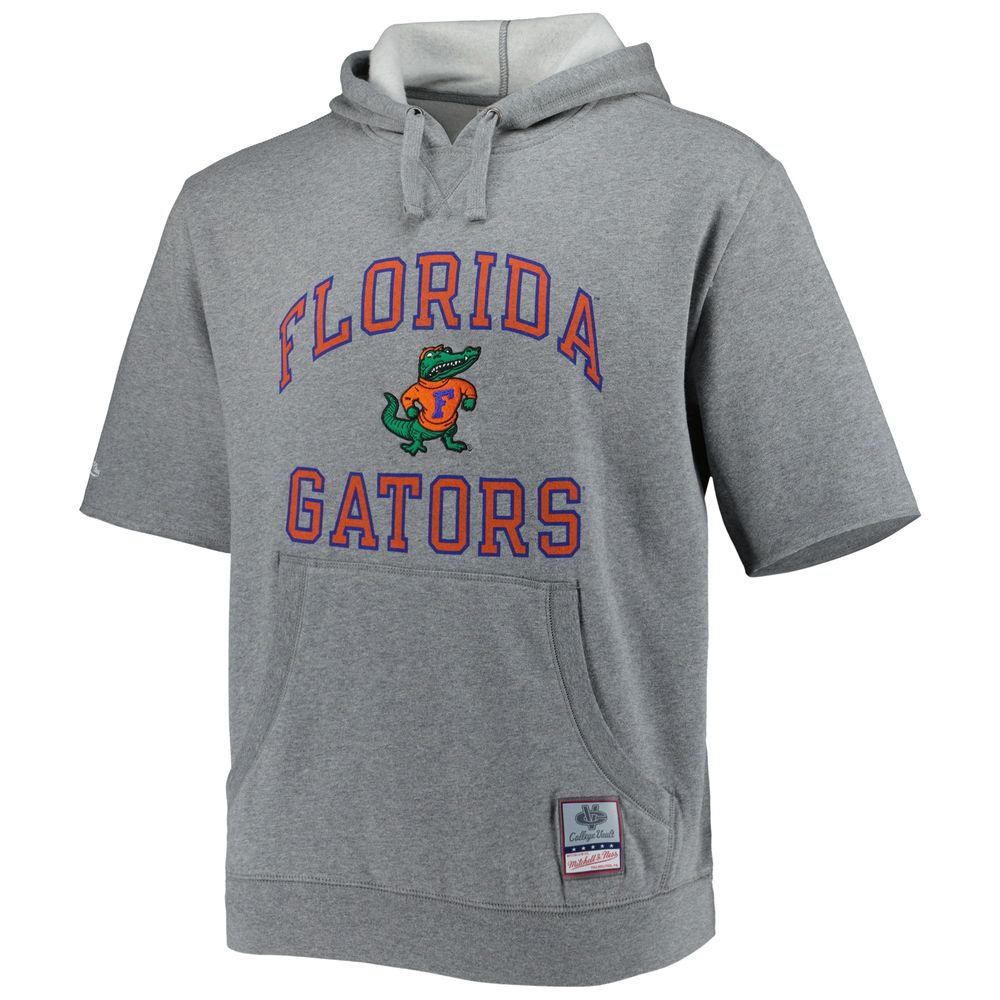 Men's Mitchell & Ness Heathered Gray Florida Gators Wordmark Short Sleeve Pullover Hoodie