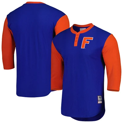 Men's Mitchell & Ness Royal Florida Gators Legendary Henley 3/4-Sleeve T-Shirt