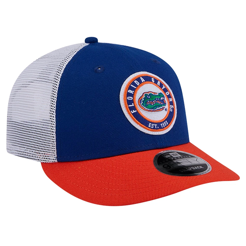 Men's New Era Royal Florida Gators Throwback Circle Patch 9FIFTY Trucker Snapback Hat