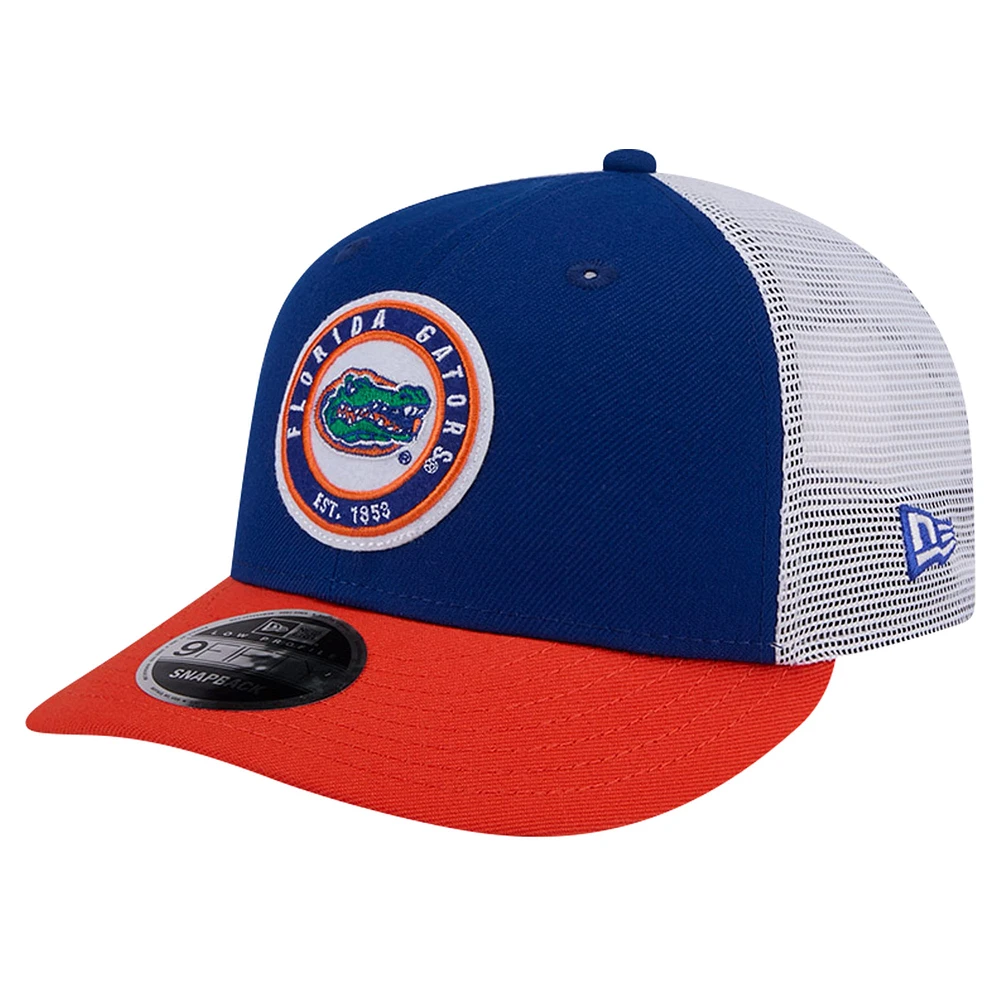 Men's New Era Royal Florida Gators Throwback Circle Patch 9FIFTY Trucker Snapback Hat