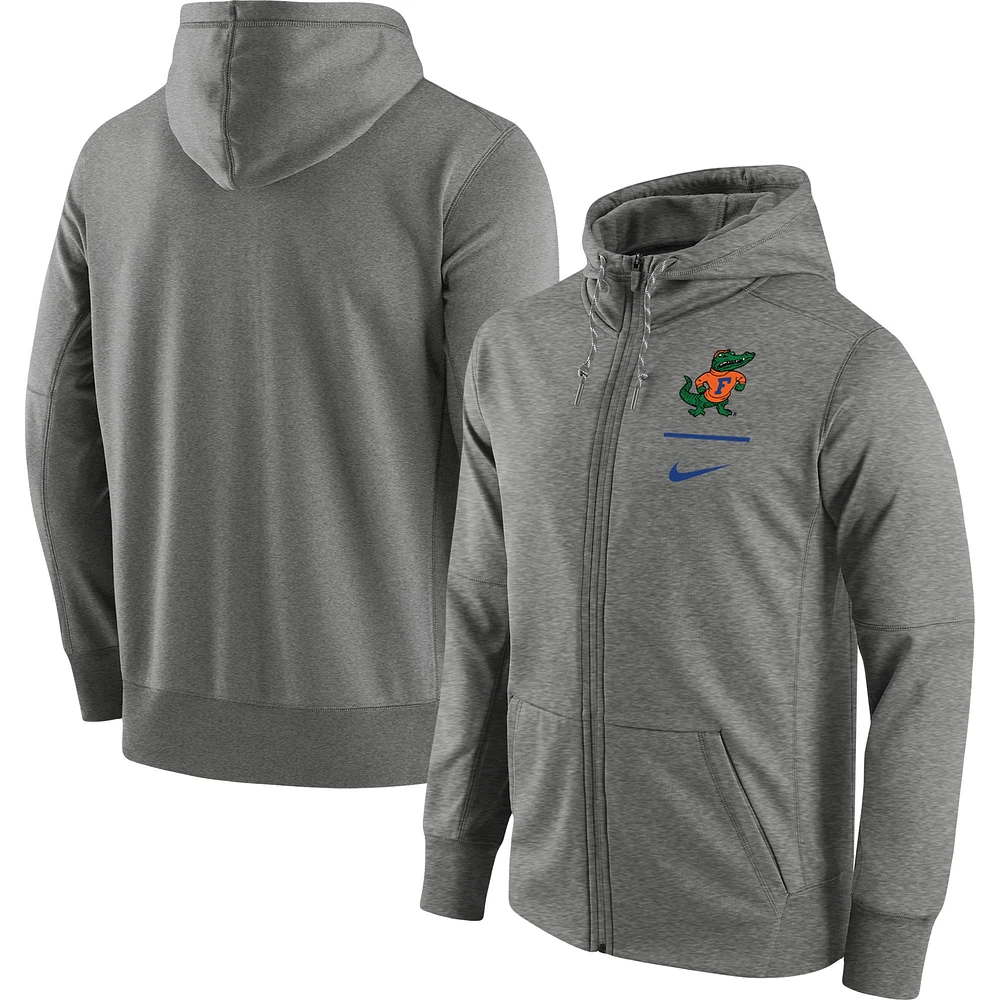 Sweat à capuche entièrement zippé pour homme Nike Florida Gators Throwback Alternate Logo Stack Performance, gris chiné