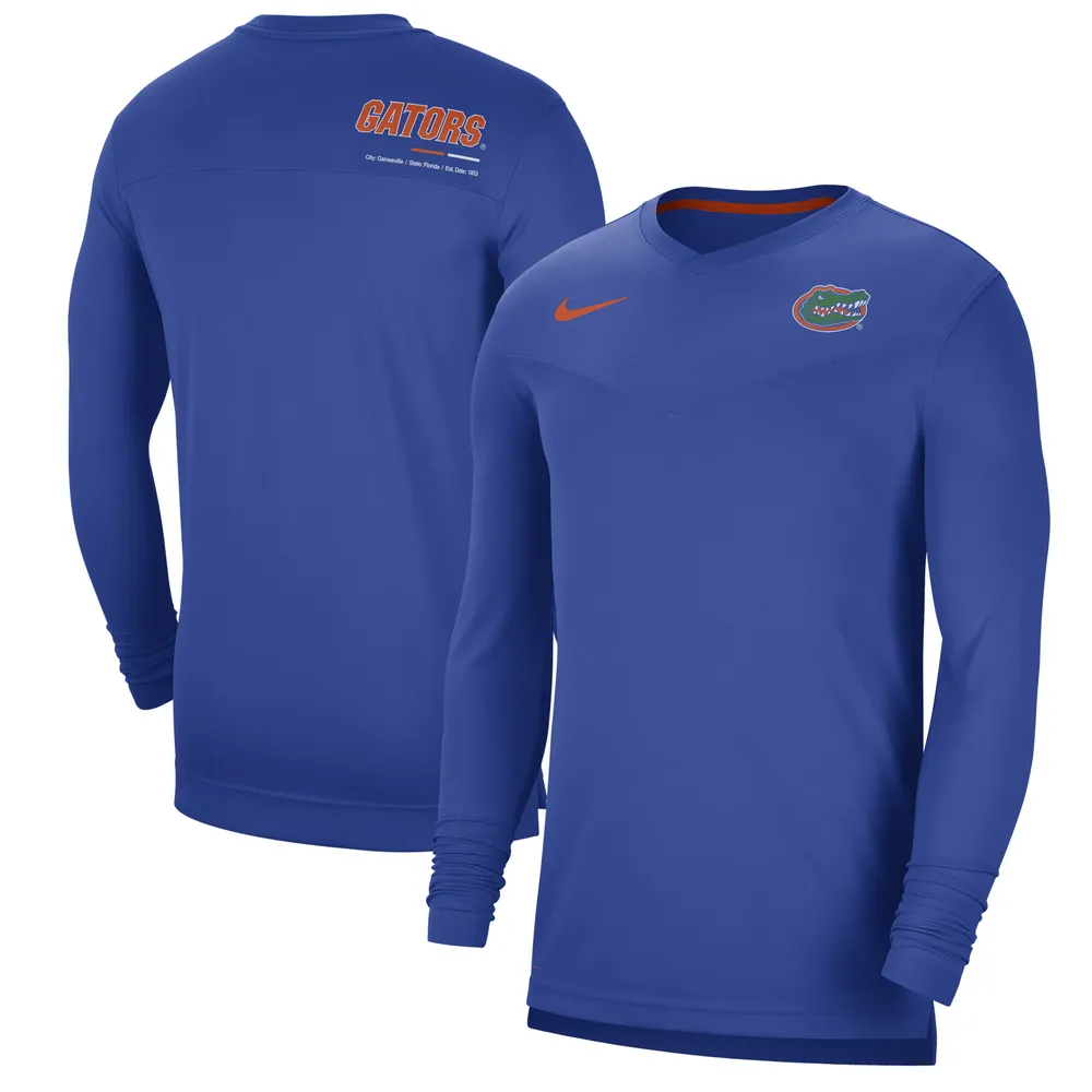 T-shirt à manches longues et col en V Nike Royal Florida Gators 2022 Coach Performance pour homme