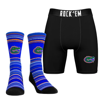 Pack combiné chaussettes et caleçons boxeurs Rock Em Socks pour hommes Florida Gators Primary Crew