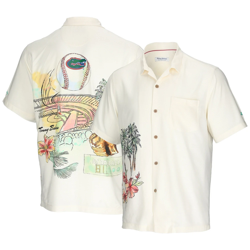 Men's Tommy Bahama Cream Florida Gators Paradise Fly Ball Camp Button-Up Shirt