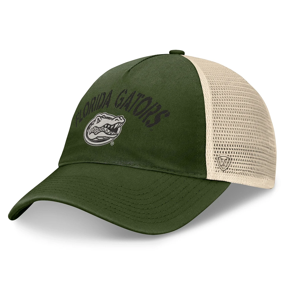 Casquette réglable pour hommes Top of the World Hunter Green Florida Gators OHT Military Appréciation Glory Trucker