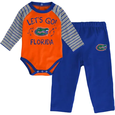 Florida Gators Newborn & Infant Touchdown 2.0 Raglan Long Sleeve Bodysuit Pants Set - Orange/Royal