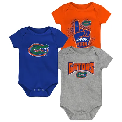 Florida Gators Newborn & Infant 3-Pack Game On Bodysuit Set - Royal/Orange/Heathered Gray