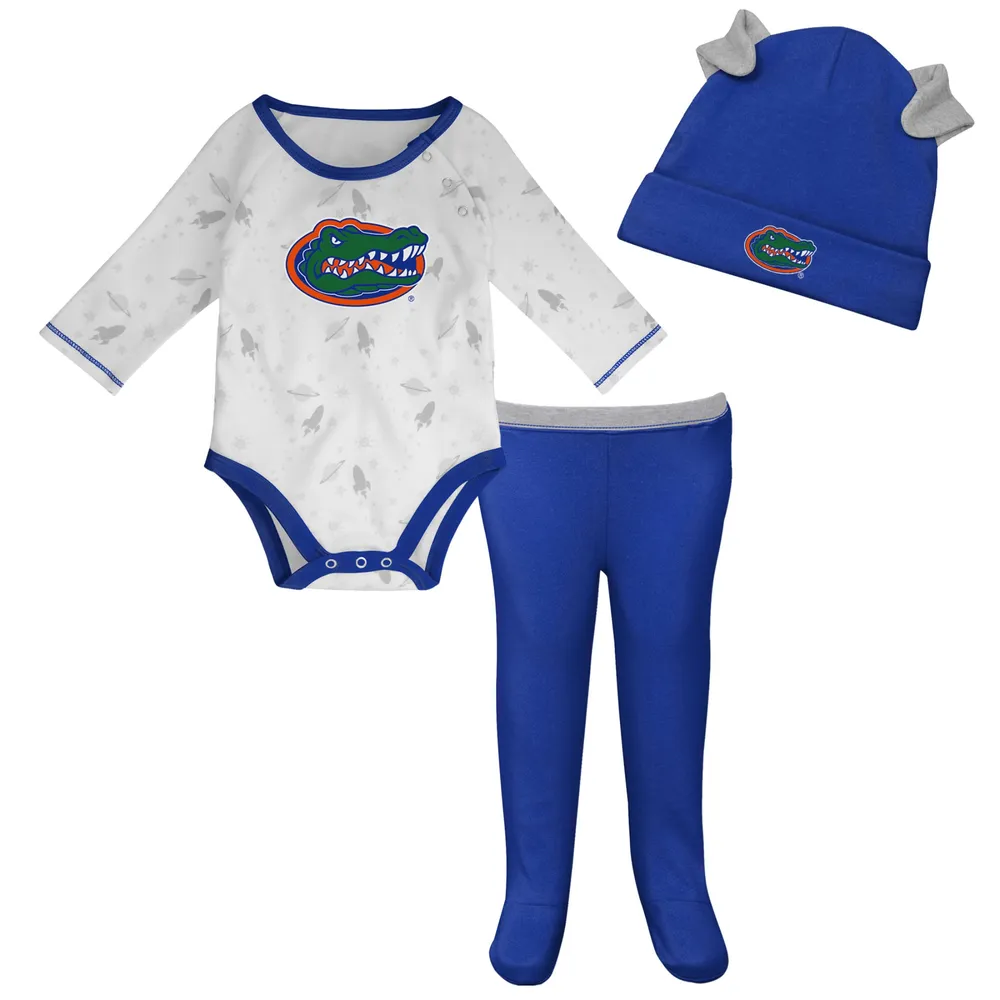 Nouveau-né et nourrisson Royal/Blanc Florida Gators Dream Team Raglan Body à manches longues Ensemble chapeau pantalon