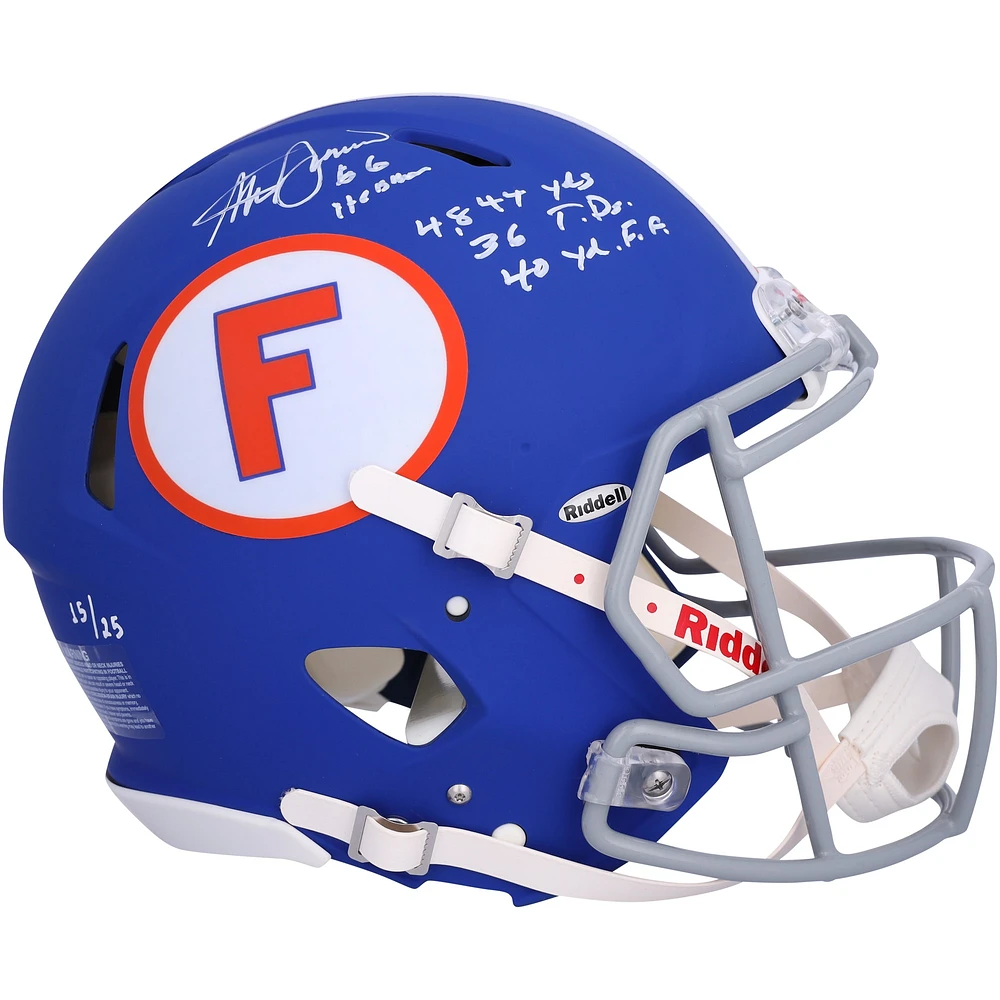 Casque authentique Riddell Throwback Royal Speed autographié par Steve Spurrier des Florida Gators avec plusieurs inscriptions - Édition limitée à 25 exemplaires