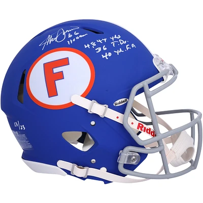 Casque authentique Riddell Throwback Royal Speed ​​autographié par Steve Spurrier des Florida Gators avec plusieurs inscriptions - Édition limitée à 25 exemplaires