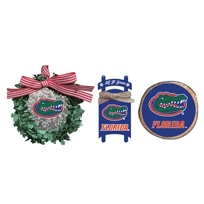 The Memory Company Florida Gators Ensemble de trois couronnes, traîneaux et décorations circulaires