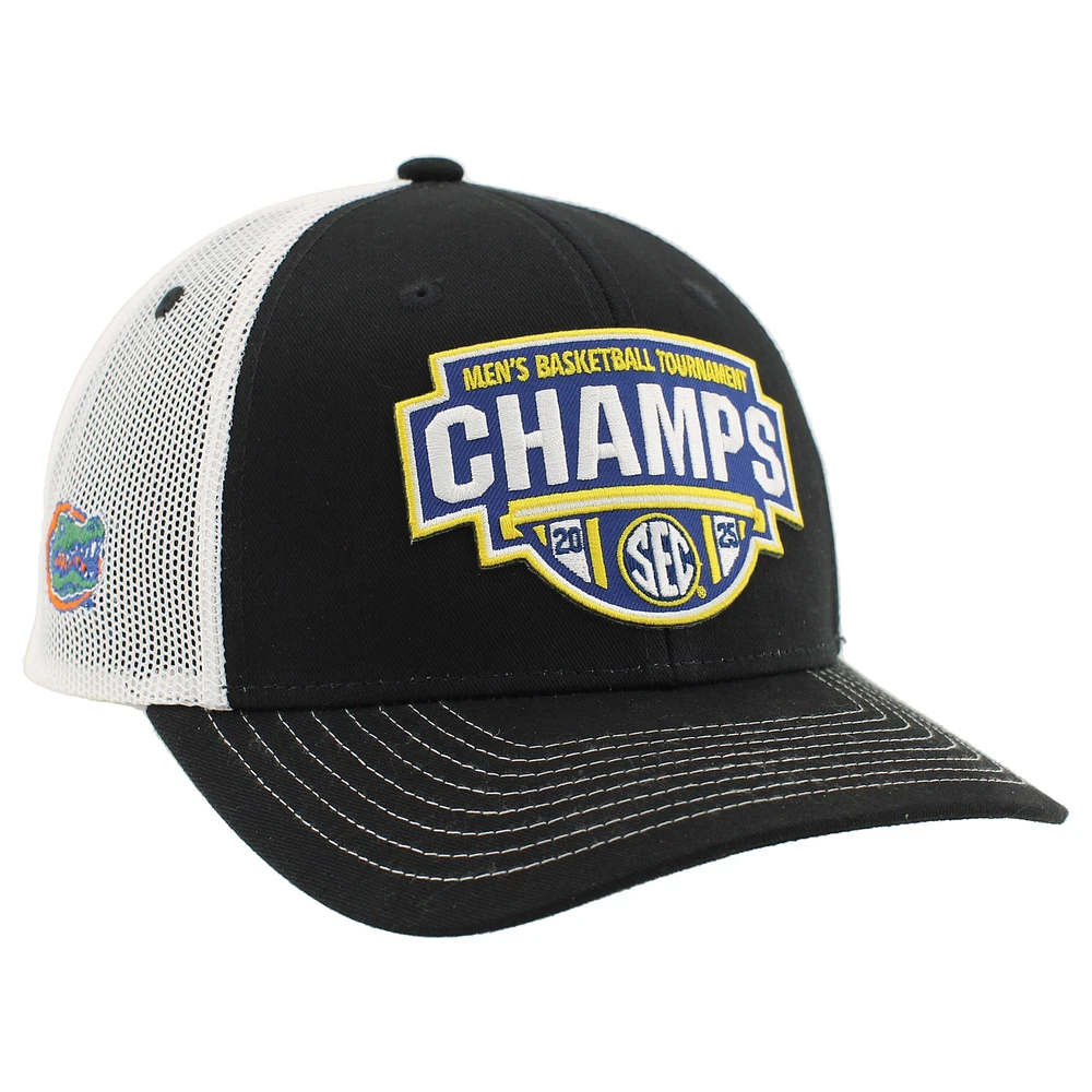 Unisex Zephyr  Black/White Florida Gators 2025 SEC Men's Basketball Conference Tournament Champions Locker Room Adjustable Trucker Hat