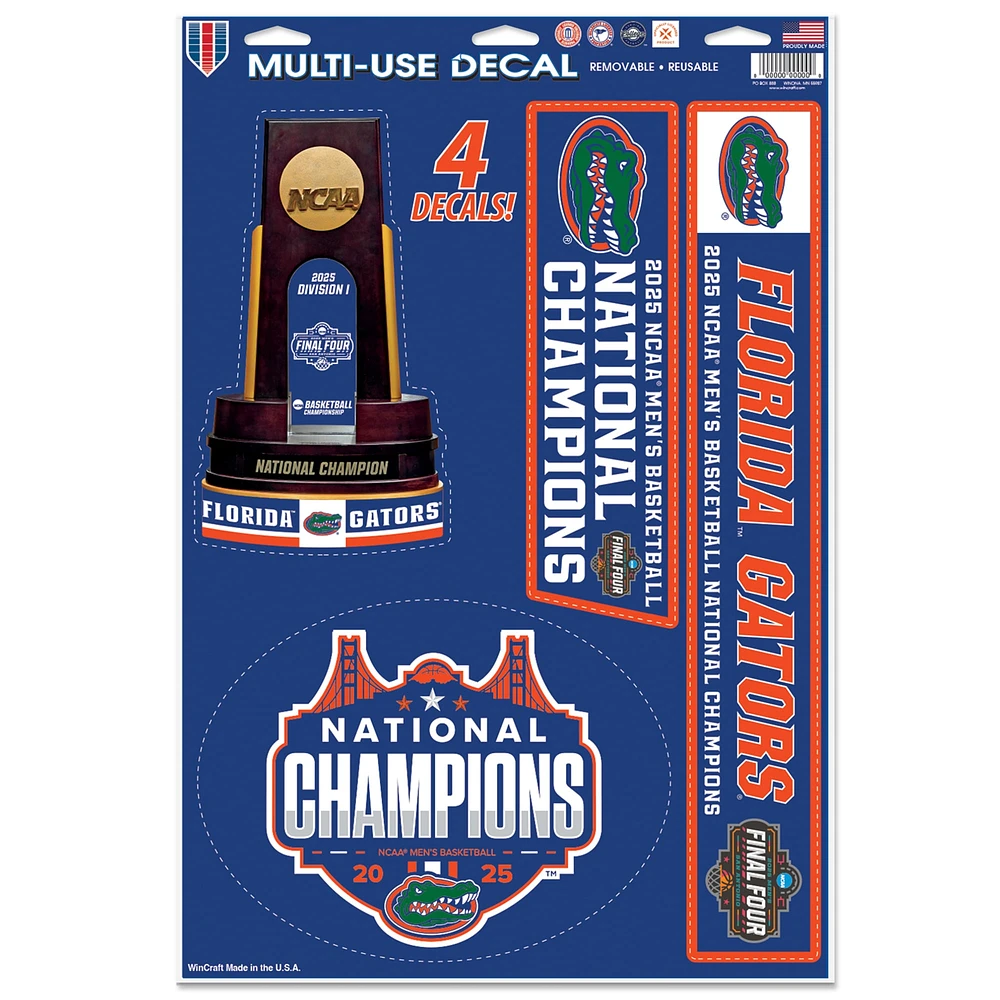 Feuille de décalcomanies multi-usages WinCraft Florida Gators 2025, champions nationaux de basketball masculin de la NCAA 11" x 17"
