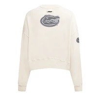 Women's Pro Standard Cream Florida Gators French Terry Boxy Cropped Pullover Crewneck