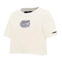 Women's Pro Standard Cream Florida Gators Reverse French Terry Boxy Cropped T-Shirt