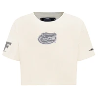 Women's Pro Standard Cream Florida Gators Reverse French Terry Boxy Cropped T-Shirt