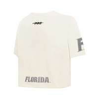 Women's Pro Standard Cream Florida Gators Reverse French Terry Boxy Cropped T-Shirt