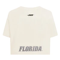 Women's Pro Standard Cream Florida Gators Reverse French Terry Boxy Cropped T-Shirt