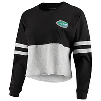 Women's Black/Heathered Gray Florida Gators Cropped Retro Jersey Long Sleeve T-Shirt