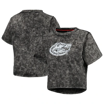 T-shirt court en soie laiteuse pour femme Florida Gators Vintage Wash noir